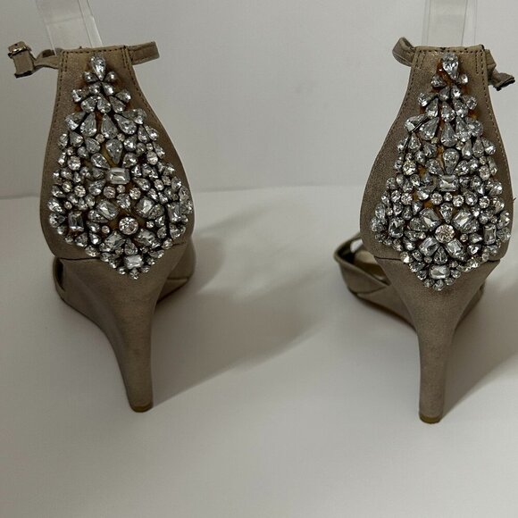 Audrey Brooke Paige Rhinestone Wedge Braided T-Strap Sandals in Gold - Size 10 - Picture 8 of 10